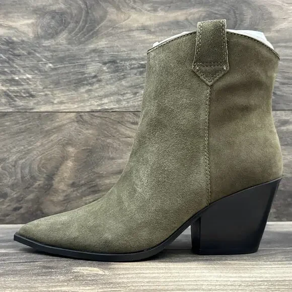 NIB Kenneth Cole New York Kara 8.5M Western Pointed Toe Suede Ankle Boots Khaki - Picture 4 of 9